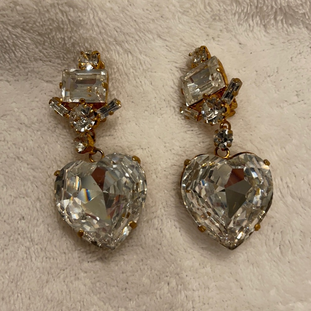 Vintage diamond gold clip earrings hearts